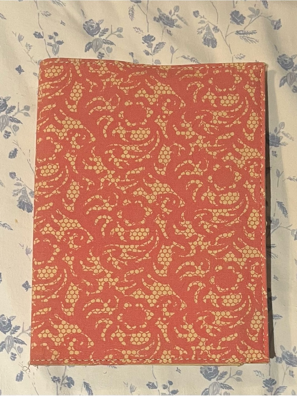 Coral and Cream Patterned Notebook with fabric Cover sleeve
